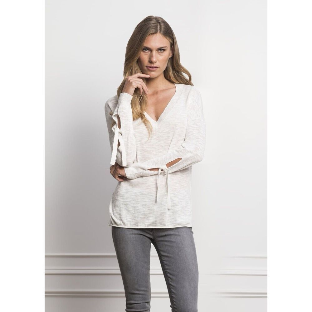 Feel The Piece Women's V  Neck Long Sleeves Pullover Sweater Cream Size 0/S‎